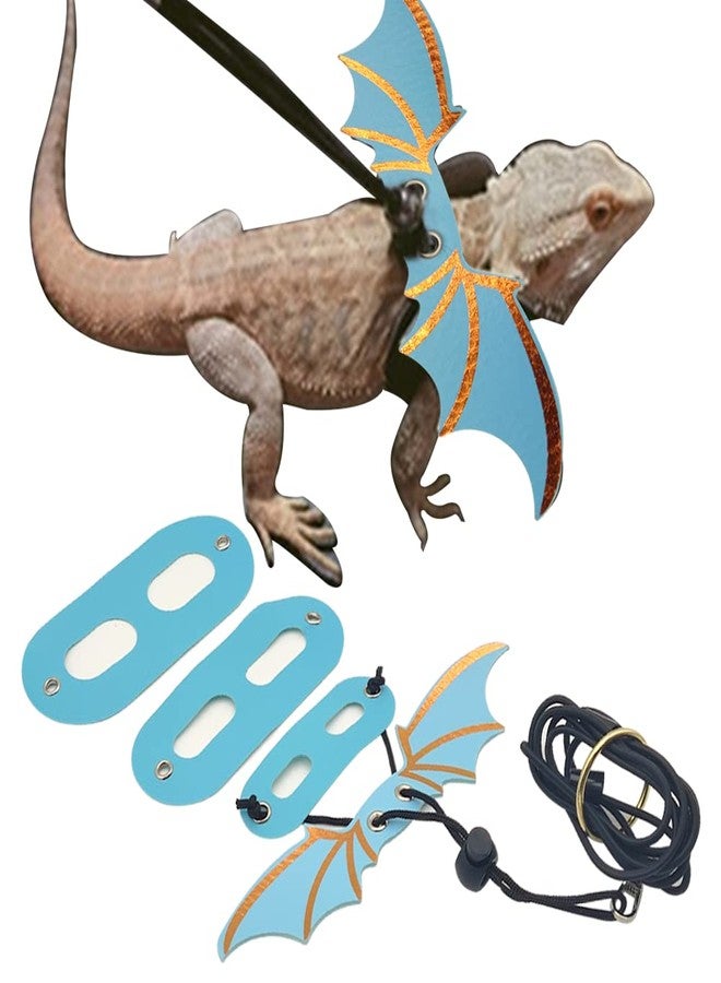 Abustle pig Adjustable Bearded Dragon Leash Harness,3 Size Pack Leather Wings Safty Walking Leash for Bearded Dragon Lizard Reptiles (Blue) - Image 1